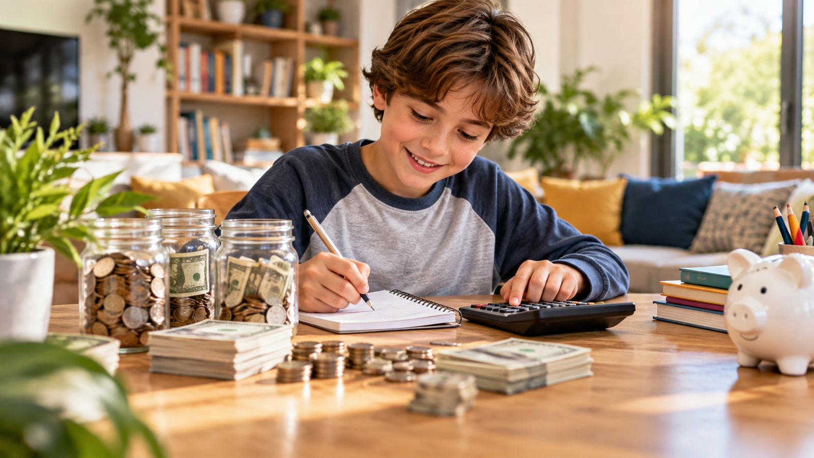 Child practicing budgeting saving and spending skills