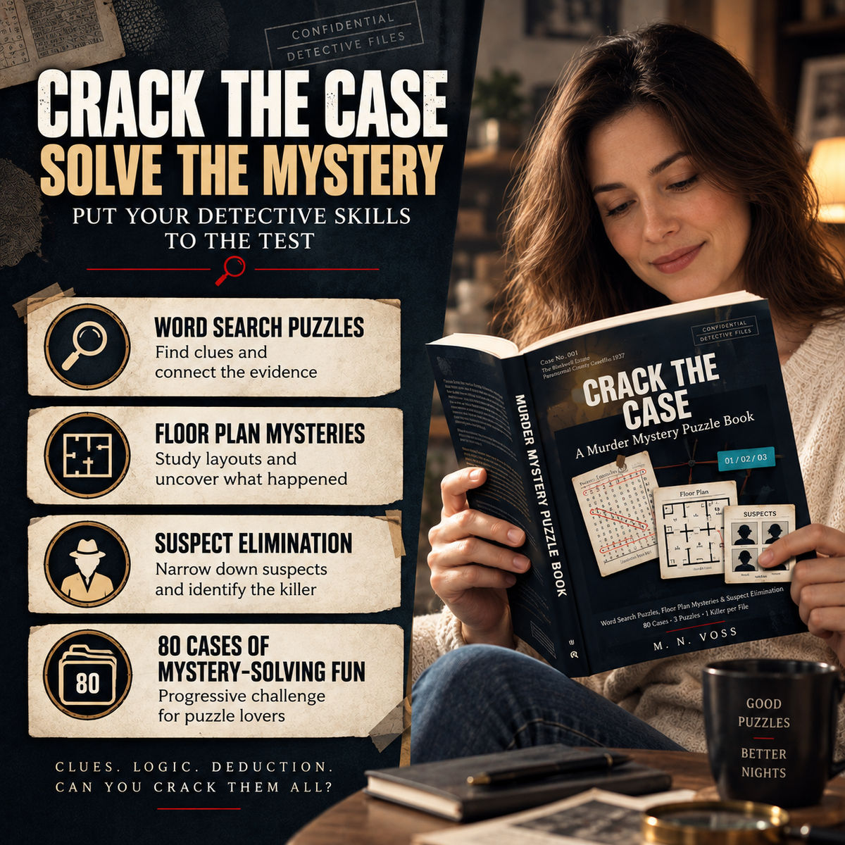 Murder Mystery Puzzle Book features
