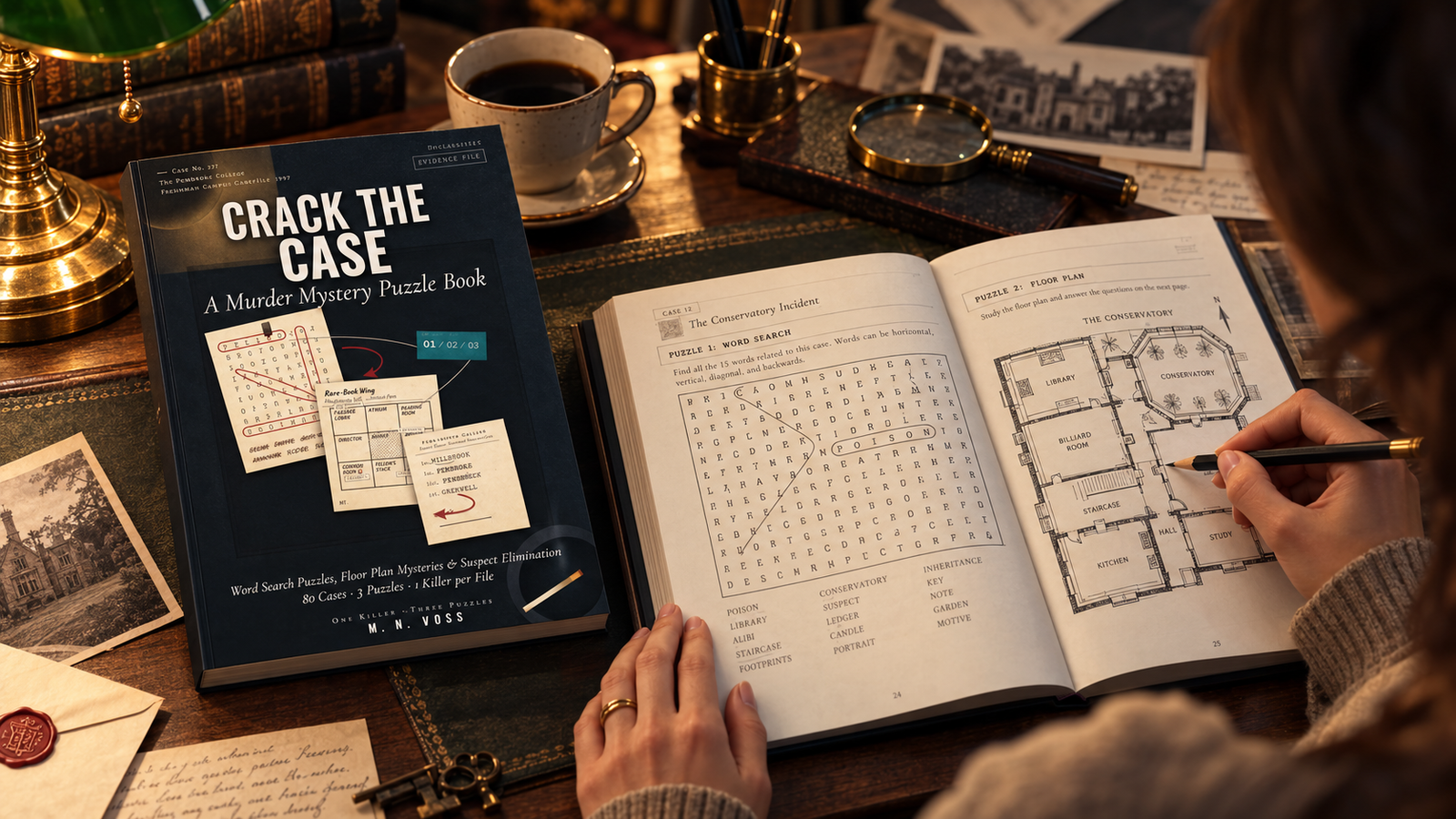 Murder Mystery Puzzle Book case-solving features