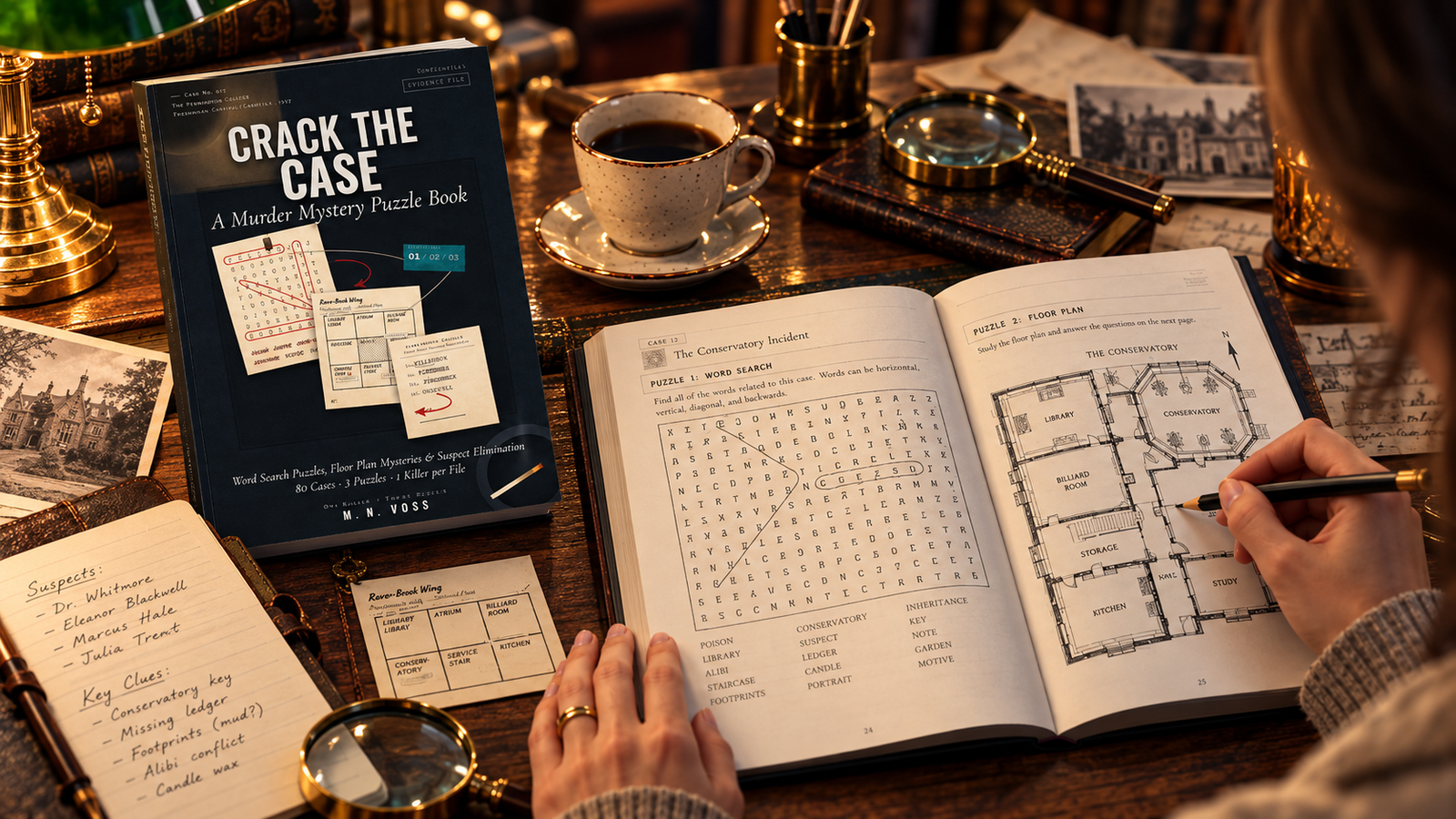 Murder Mystery Puzzle Book suspect elimination and final deduction