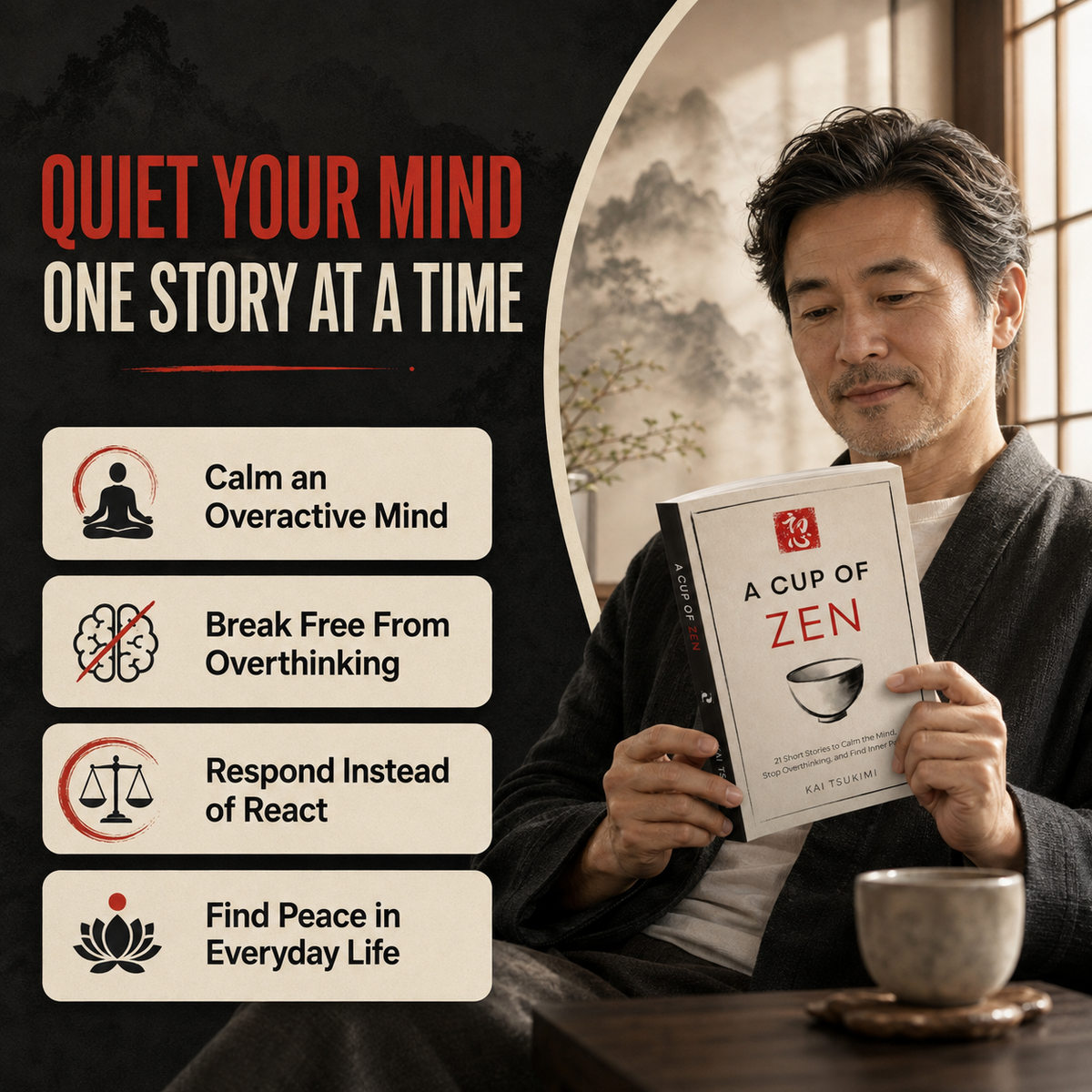 A Cup of Zen helps calm an overactive mind, break free from overthinking, respond instead of react, and find peace in everyday life